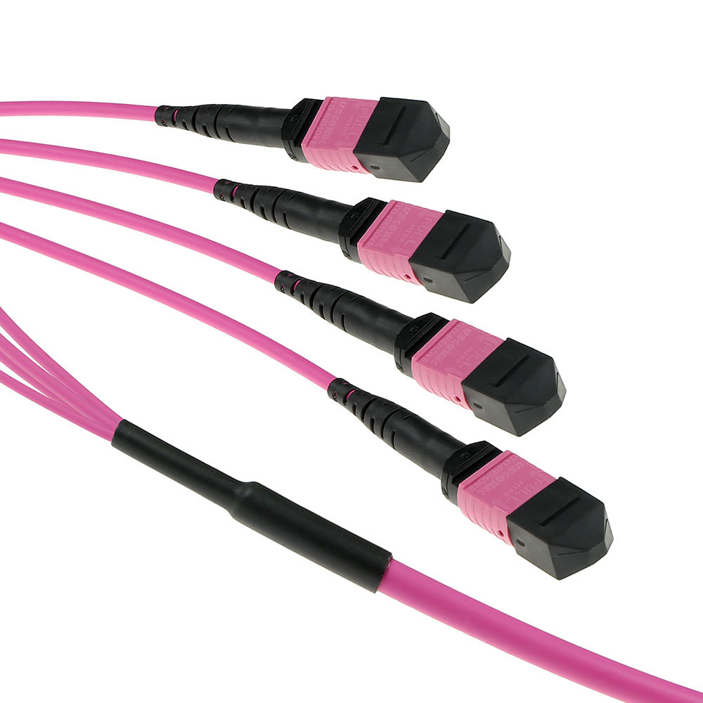 ACT 10 meter Multimode 50/125 OM4(OM3) polarity B fiber trunk cable with 4 MTP/MPO female connectors each side